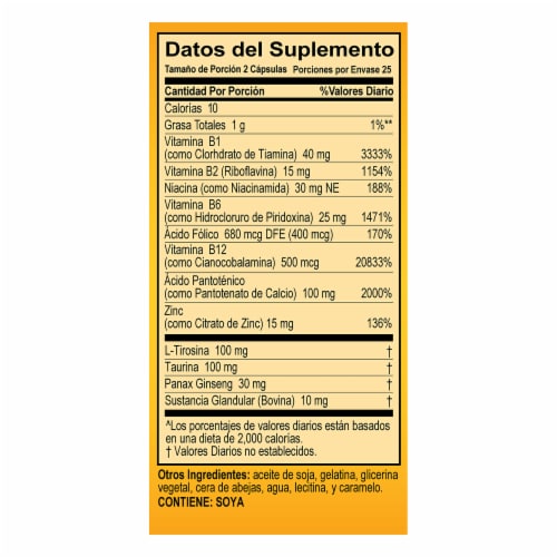 Super Macho® Seven B Vitamins Amino Acids Ginseng & Zinc Softgels Perspective: back