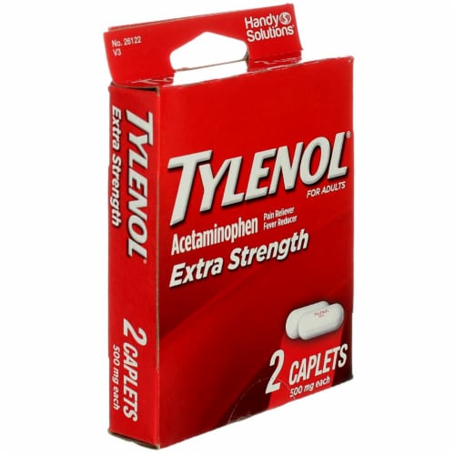 Tylenol Extra Strength Acetaminophen Caplets, 500 mg, 2 Ct Perspective: back