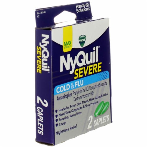 Vicks NyQuil Severe Nighttime Cold & Flu Relief Caplets, 2 Ct Perspective: back