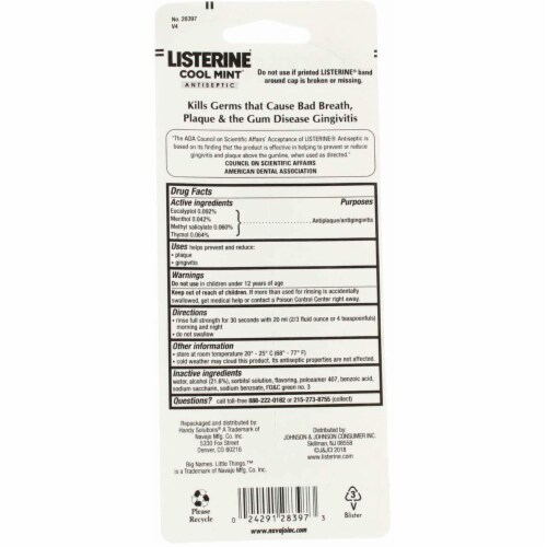 Listerine Antiseptic Mouthwash, Cool Mint, 95 mL Perspective: back