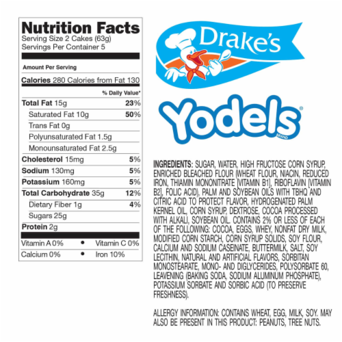 Drake's Yodels, 12 Boxes, 120 Twin-Wrapped Devils Food Cake Rolls, Full Case Perspective: back