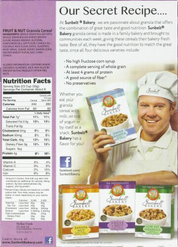 Sunbelt Bakery Fruit & Nut Whole Grain Granola Cereal, 16 oz - Dillons ...