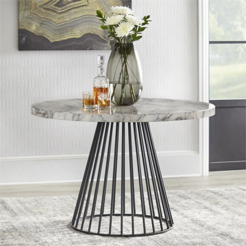 TMS Indra 45 Round Modern Metal Faux Marble Dining Table in