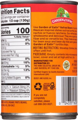Bearitos Low Fat Organic Traditional Refried Beans Perspective: back
