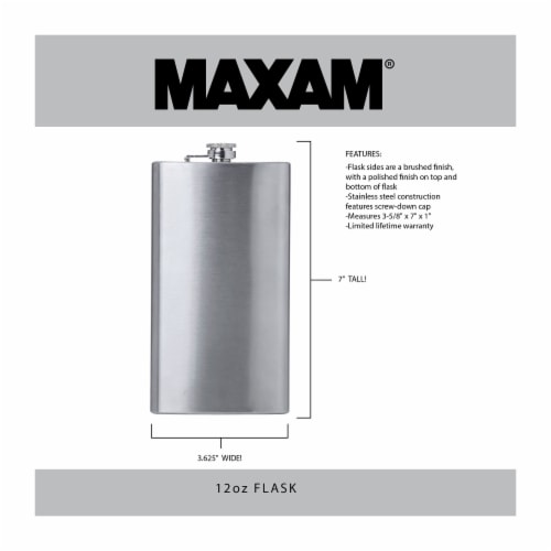 Maxam Stainless Steel Flask with a Screw-On Leak Proof Lid Polished Silver 12 Ounce Perspective: back