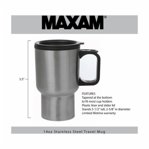 Maxam Stainless Steel Travel Mug with Tapered Bottom to Fit Most Cup Holders 14-Ounce Perspective: back