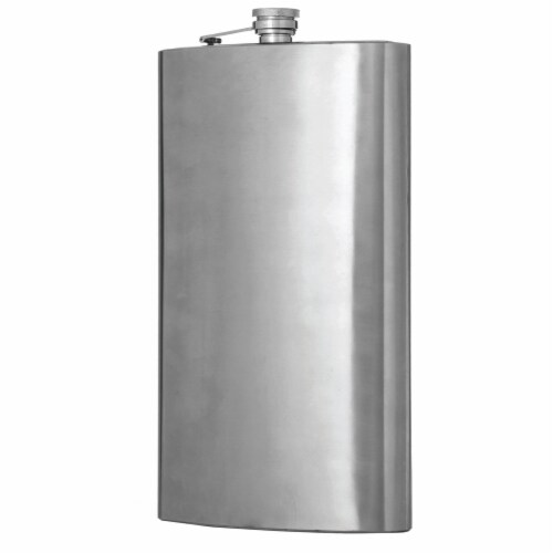 Maxam Stainless Steel Flask Extra Large Drinking Flask Polished Silver 1 Gallon Capacity Perspective: back