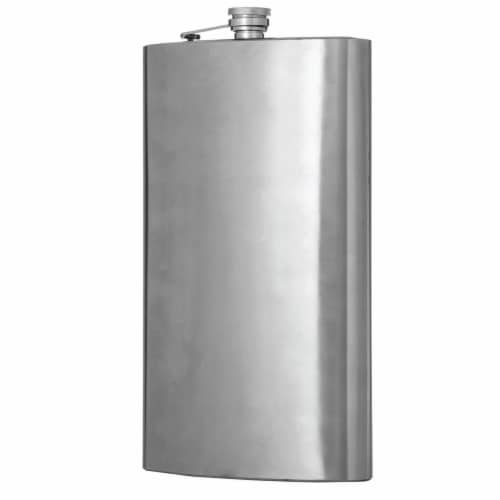 Maxam Stainless Steel Flask Extra Large Drinking Flask Polished Silver 1 Gallon Capacity Perspective: back