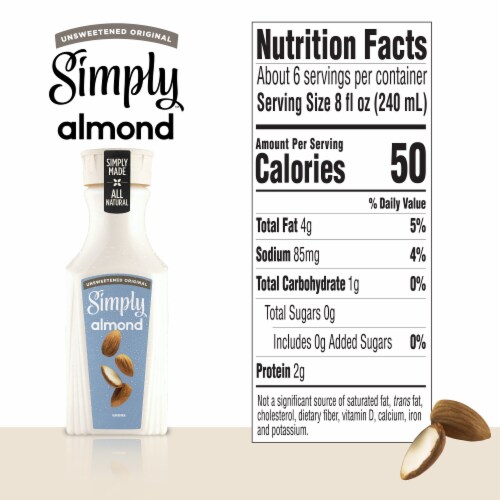 Simply Almond Unsweetened Original Vegan & Dairy-Free All Natural Milk Alternative Perspective: back