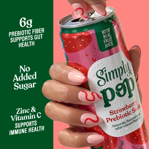 Simply POP Strawberry Prebiotic Soda Can Perspective: back