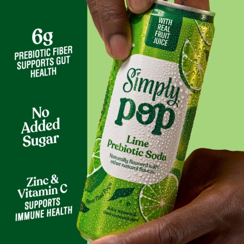 Simply POP Lime Prebiotic Soda Can Perspective: back