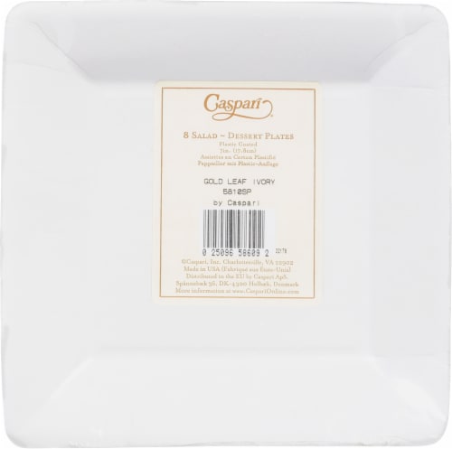 Caspari Paper  Gold Leaf Ivory Salad & Dessert Plate Perspective: back