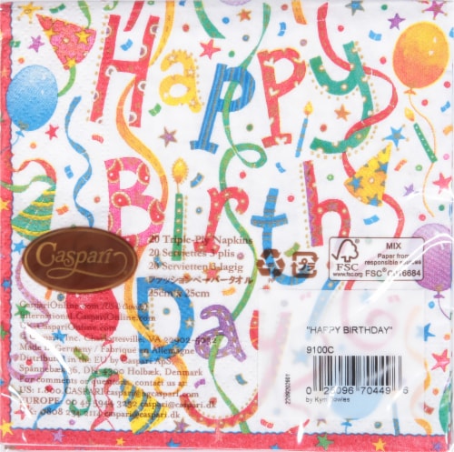 Caspari Happy Birthday Paper Cocktail Napkin Perspective: back