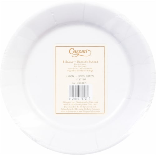 Caspari Paper Plates - Linen Moss Green Perspective: back
