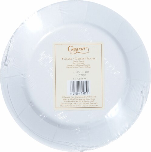 Caspari® Disposable Salad-Dessert Plates - Linen Red Perspective: back
