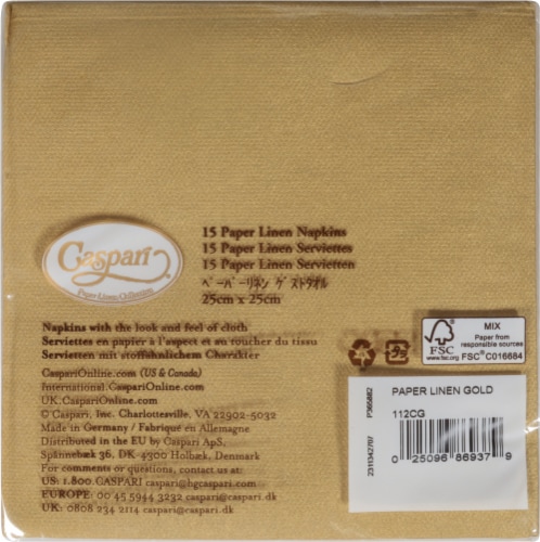 Caspari Gold Paper Linen Cocktail Napkins Perspective: back