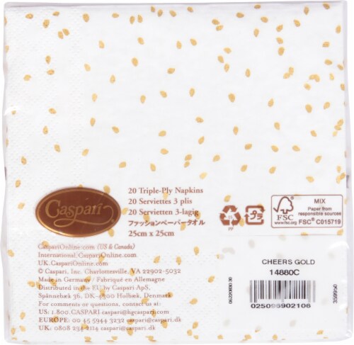 Caspari Cheers Gold/White Cocktail Napkin Perspective: back