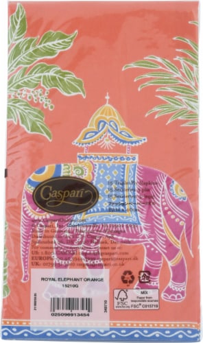 Caspari Royal Elephant Paper Guest Towel Napkins - Orange Perspective: back
