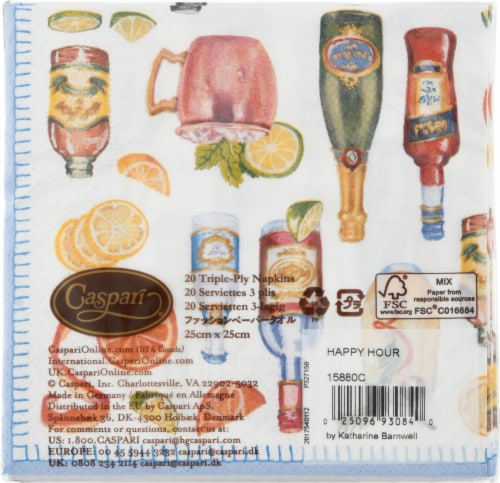 Caspari Happy Hour Napkins - White/Blue Perspective: back