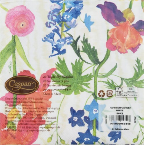 Caspari® Summer Garden Paper Napkins - White Perspective: back