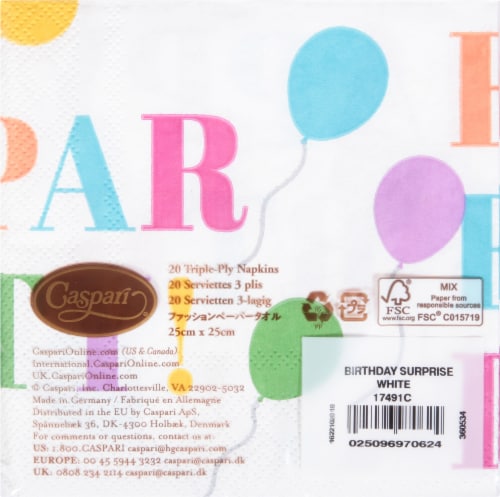 Caspari Birthday Surprise Napkins Perspective: back