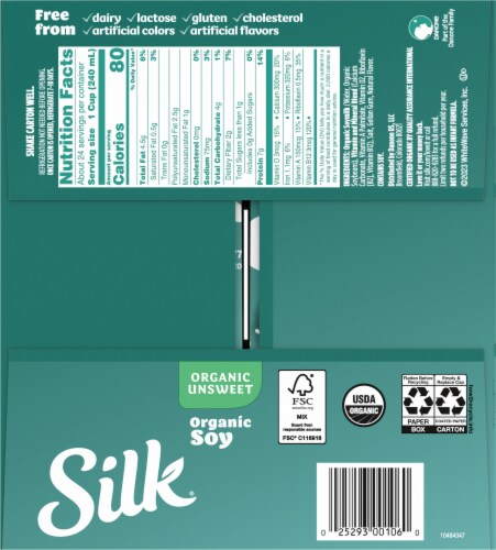 Silk Unsweetened Organic Soymilk Perspective: back