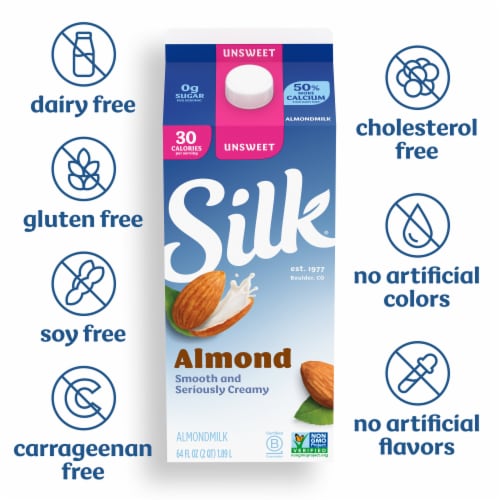 Silk Dairy Free Unsweeted Original Almond Milk Half Gallon Perspective: back