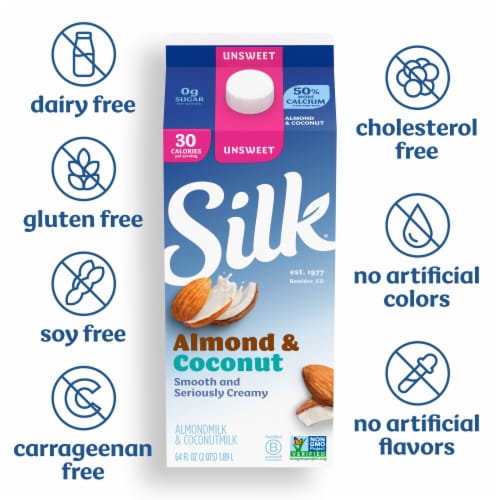 Silk Dairy Free Unsweeted Original Almond & Coconut Milk Half Gallon Perspective: back