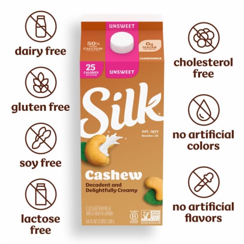 Silk Dairy Free Unsweetened Creamy Cashew Milk Half Gallon Perspective: back