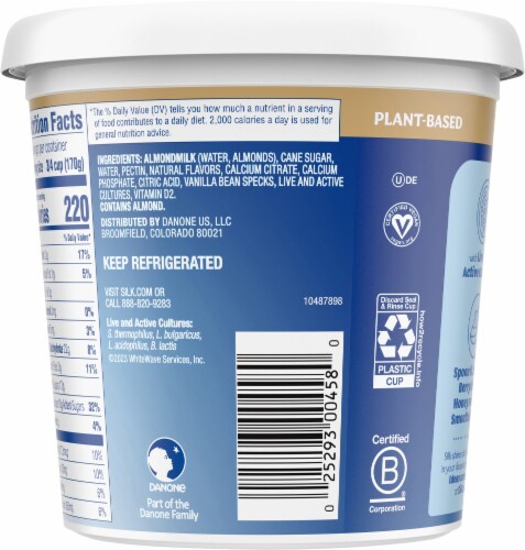 Silk® Dairy-Free Vanilla Almond Milk Yogurt Tub Perspective: back