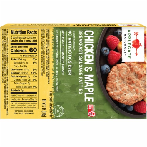 Applegate Natural Chicken & Maple Frozen Breakfast Sausage Patties Perspective: back