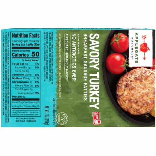 Applegate Natural Savory Turkey Breakfast Sausage Patties Perspective: back