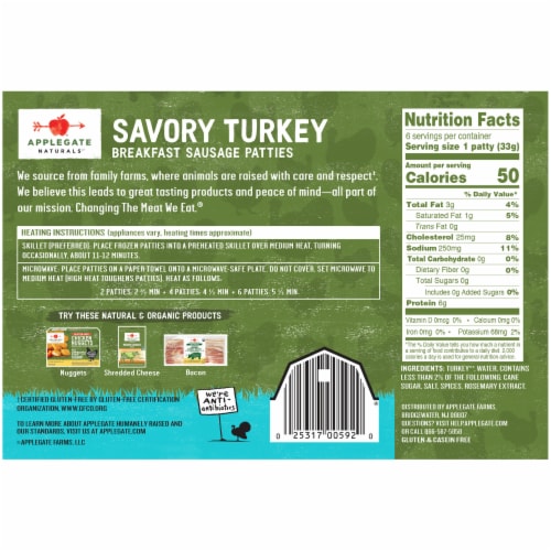 Applegate Natural Savory Turkey Breakfast Sausage Patties Perspective: back
