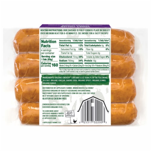 Applegate Organic Sweet Italian Chicken Sausage Perspective: back