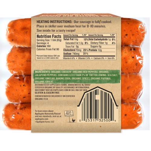 Applegate Organics® Fire Roasted Red Pepper Chicken Sausage Perspective: back