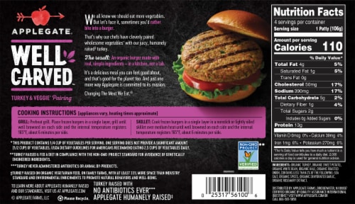 Applegate Well Carved Organic Frozen Turkey & Vegetable Burgers Perspective: back