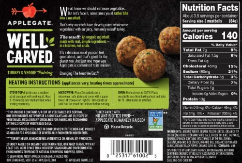 Applegate Well Carved Organic Mediterranean Style Turkey & Vegetable Meatballs (Frozen) Perspective: back