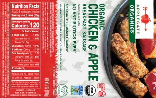 Applegate Organic Chicken & Apple Breakfast Sausage Perspective: back