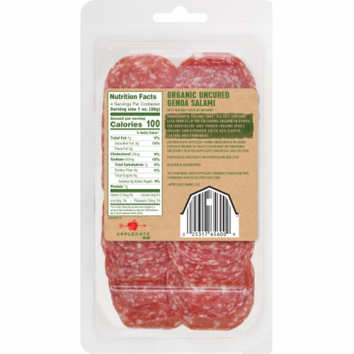 Applegate Organic Sliced Uncured Genoa Salami Perspective: back