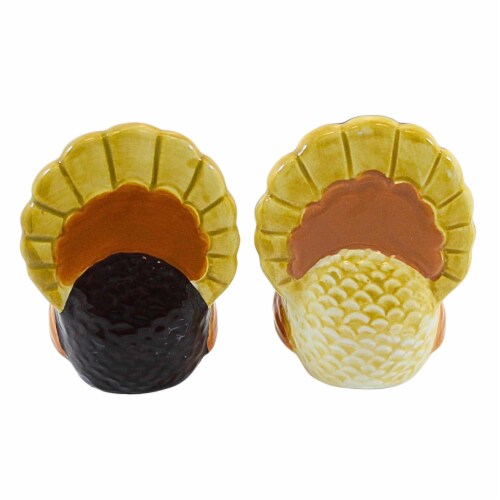 Tag 3.50in Turkey Salt & Pepper Shaker Set, Earthenware, Thanksgiving Gobble G18843 Perspective: back