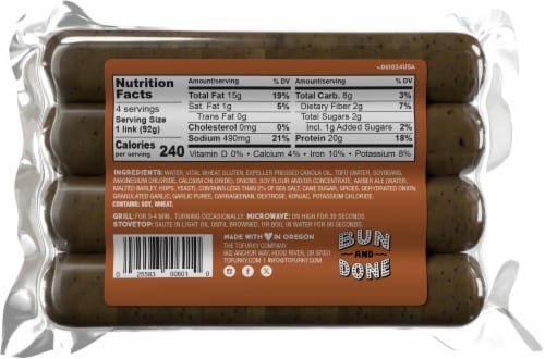 Tofurky Meatless Beer Brats Perspective: back