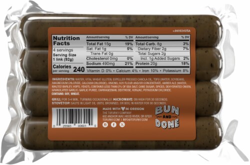Tofurky Meatless Beer Brats Perspective: back