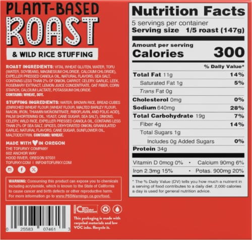 Tofurky Plant-Based Roast & Wild Rice Stuffing Perspective: back