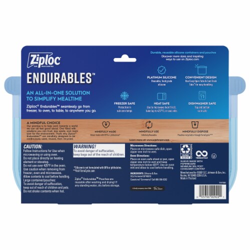 Ziploc Endurables Pouch, Large Reusable Silicone Food Storage Bag, 64 fl oz Perspective: back