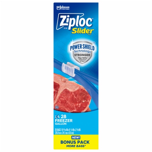 Ziploc Freezer Bags, Gallon Size Reusable Slider Bags, Power Shield Technology, 28 Count Perspective: back