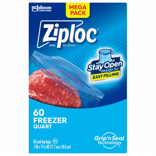 Ziploc Quart Freezer Bags Press to Close 60 Count Perspective: back