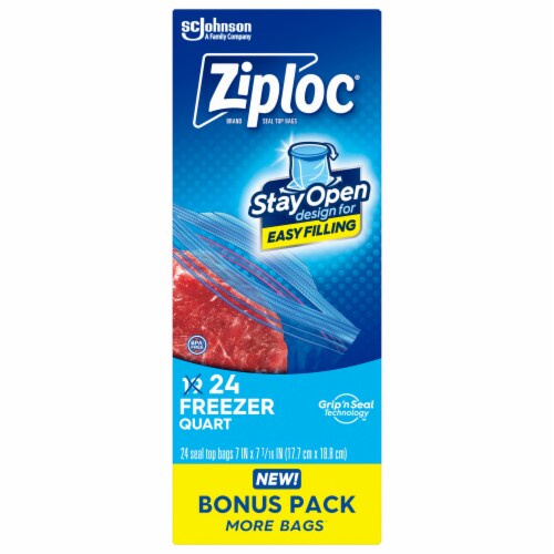 Ziploc Quart Freezer Bags Press to Close 24 Count Perspective: back