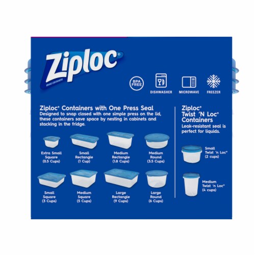 Ziploc® One Press Seal 1.75 Pt Round Storage Container & Lids - Clear/Blue,  3 pk - Kroger