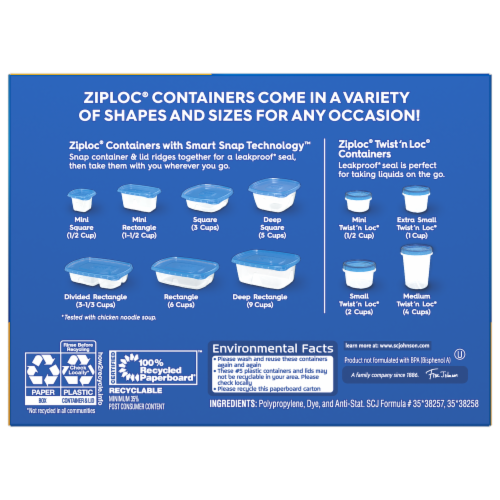 Ziploc Rectangle Food Storage Containers, Blue/Clear - 2 pack