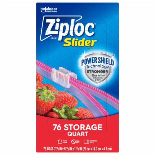 Ziploc Slider Storage Bags, Reusable Quart Size Bags, Power Shield Technology, 76 Count Perspective: back